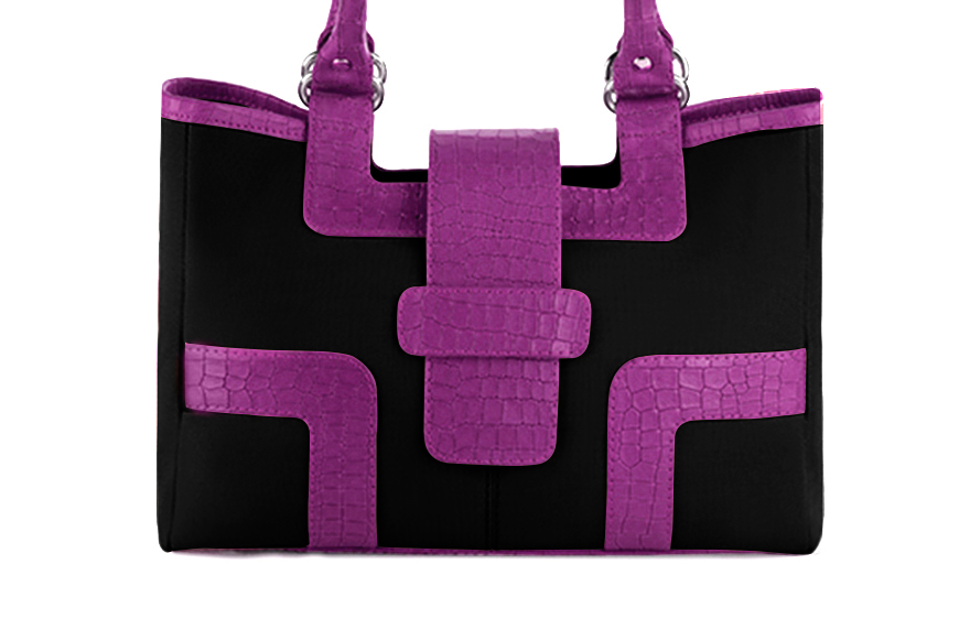 Dress handbag in matt black and mauve purple leather - Profile view